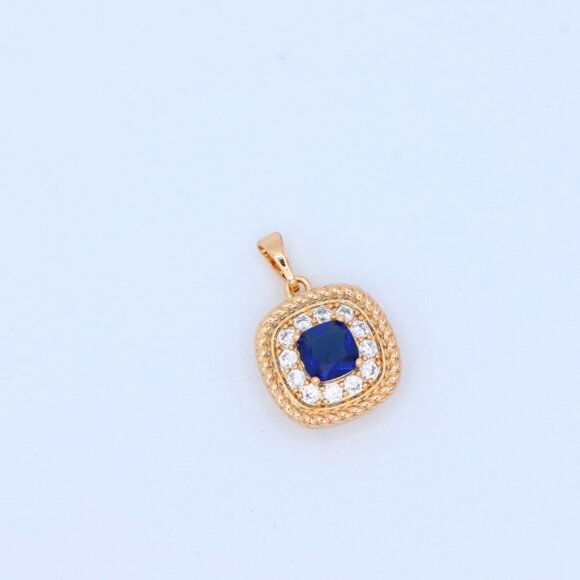 "Elegant Blue Square Pendant with Sparkling Crystal Border, XPPT1664 - Picture 9 of 13